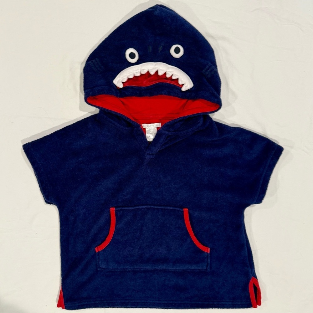 Pottery Barn Kids Swim Cover Up Boys 4-6 Girls Shark Toweling Throw Hooded Beach